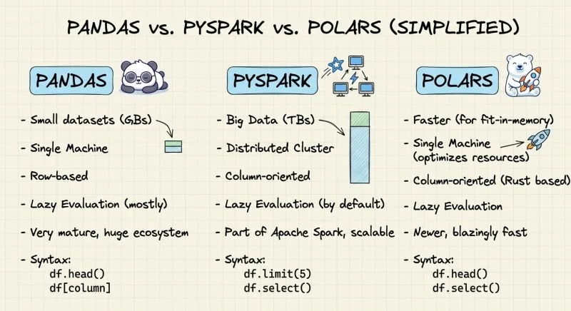 Pandas, PySpark, or Polars.